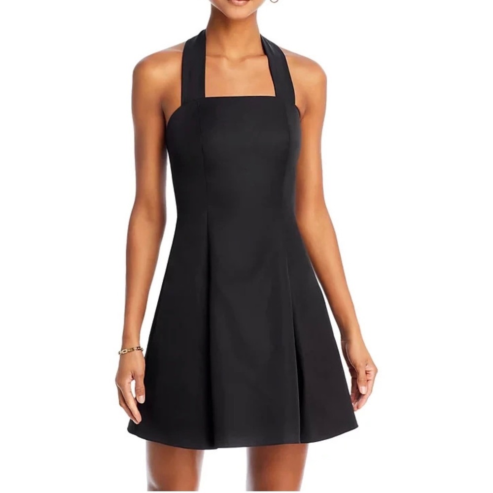 Aqua Womens Black Halter Neck Pleated Fit and Flare Mini Dress XS Cocktail Party
